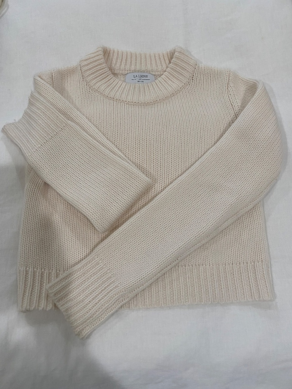 La Ligne Solid Mini Marin Cropped Knit Sweater-Cream XS - Picture 2 of 3